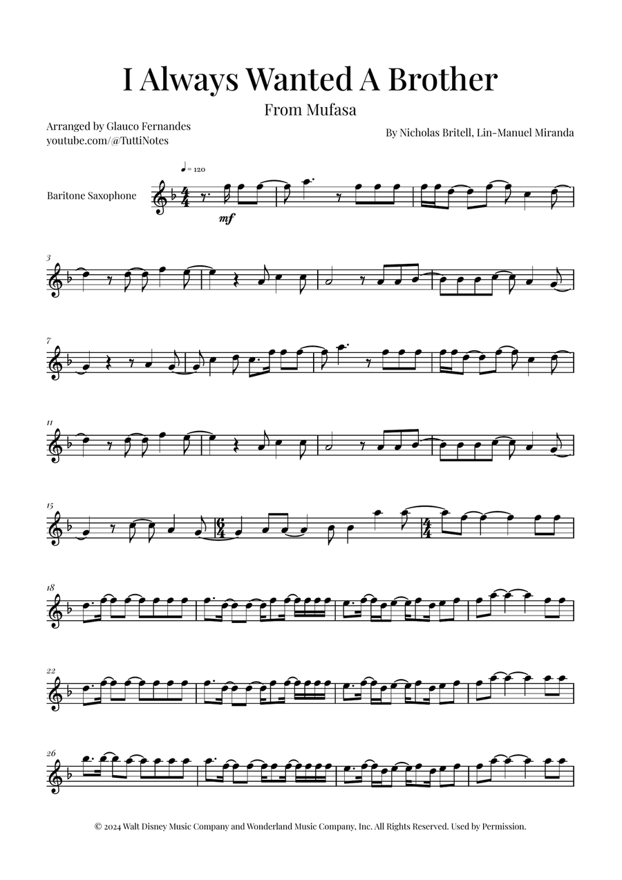 I Always Wanted A Brother Baritone Saxophone scores gallery preview page 1