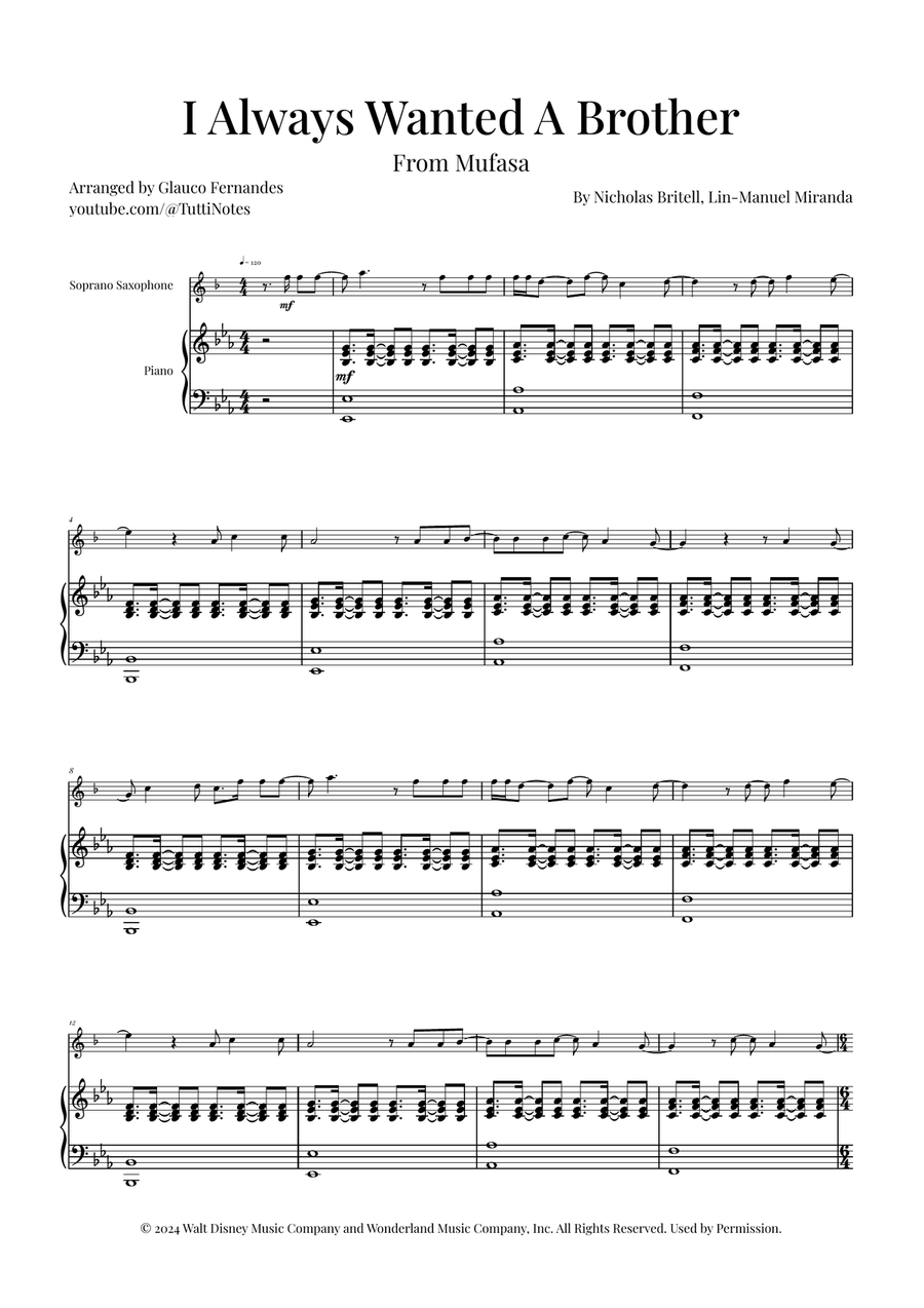 I Always Wanted A Brother Soprano Saxophone scores gallery preview page 1