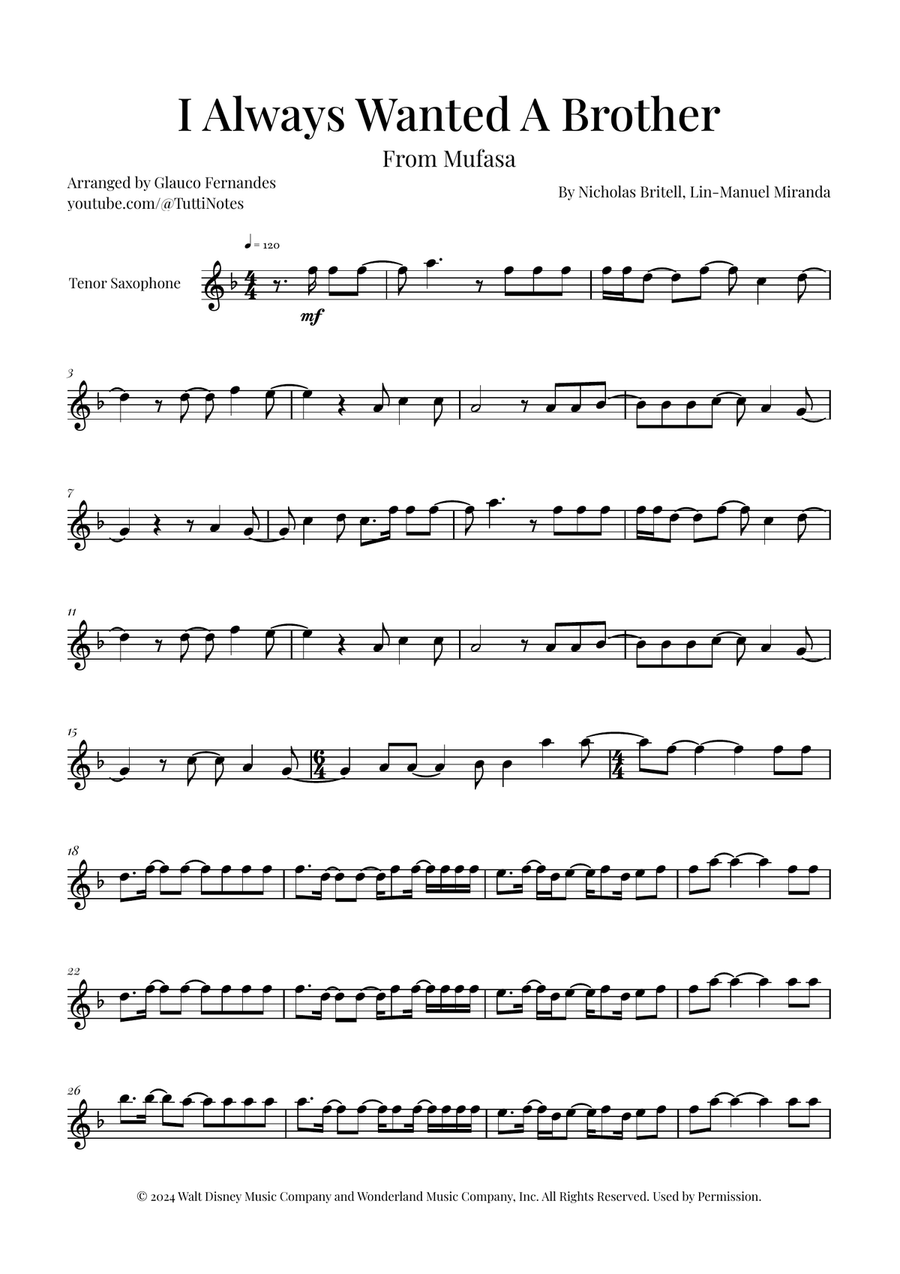 I Always Wanted A Brother Tenor Saxophone scores gallery preview page 1