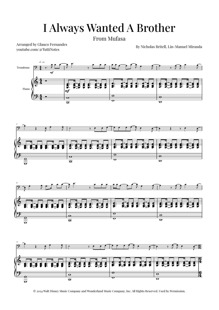 I Always Wanted A Brother Piano scores gallery preview page 1