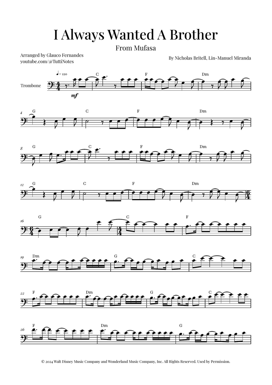 I Always Wanted A Brother Trombone Solo scores gallery preview page 1
