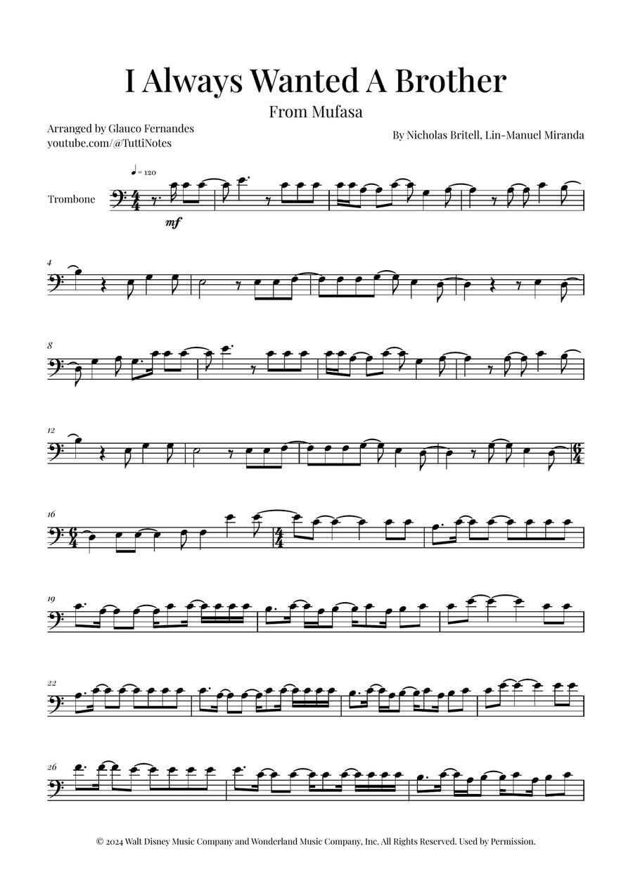 I Always Wanted A Brother Trombone Solo scores gallery preview page 1