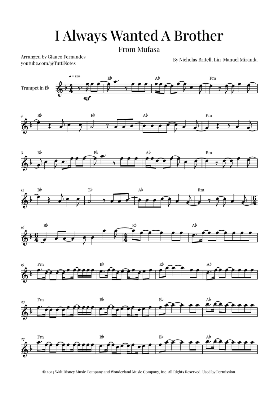 I Always Wanted A Brother B-Flat Trumpet scores gallery preview page 1