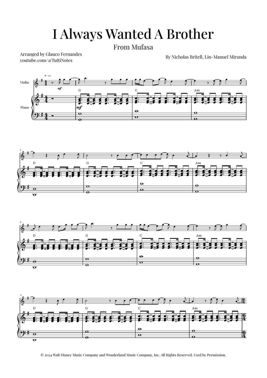 I Always Wanted A Brother Violin Solo scores gallery preview page 1