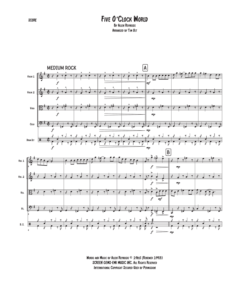 Five O'clock World Five O'clock World String Quartet scores gallery preview page 1
