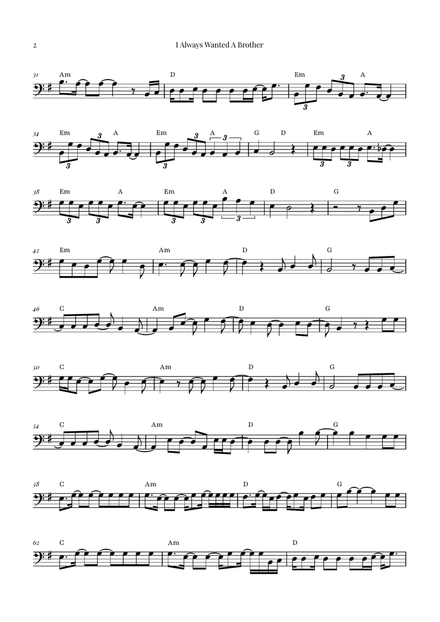 I Always Wanted A Brother Cello Solo scores gallery preview page 2