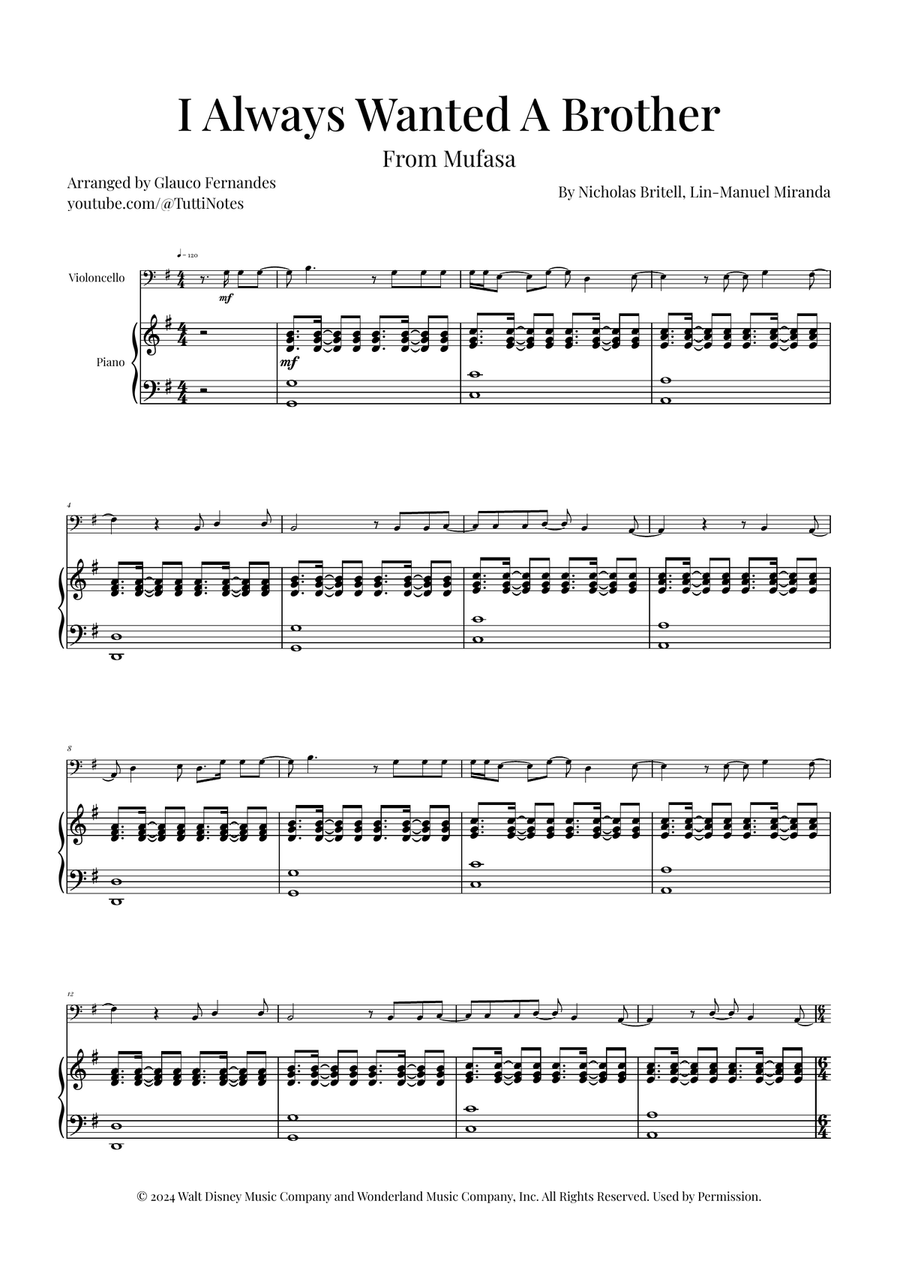 I Always Wanted A Brother Piano scores gallery preview page 1