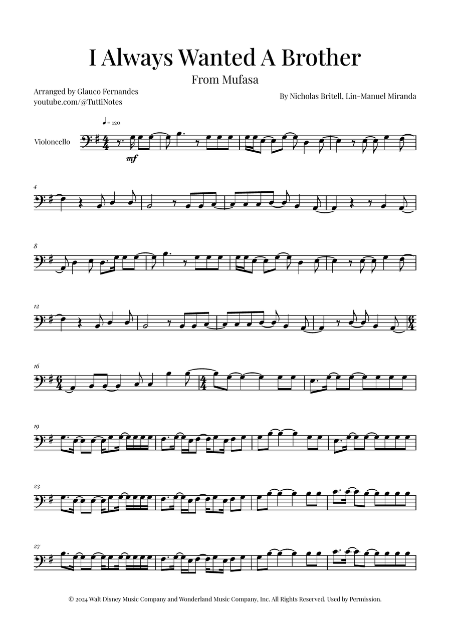 I Always Wanted A Brother Cello Solo scores gallery preview page 1