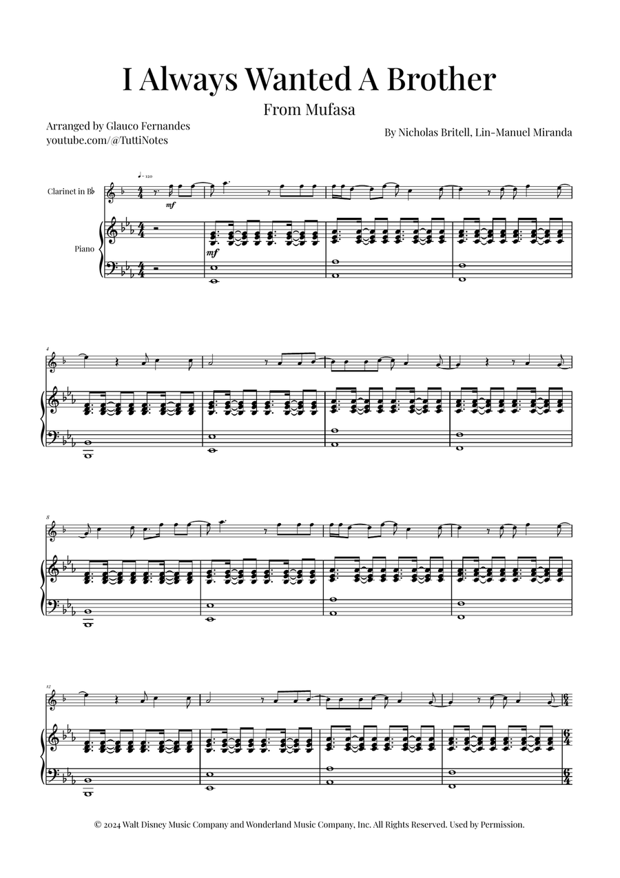 I Always Wanted A Brother B-Flat Clarinet scores gallery preview page 1