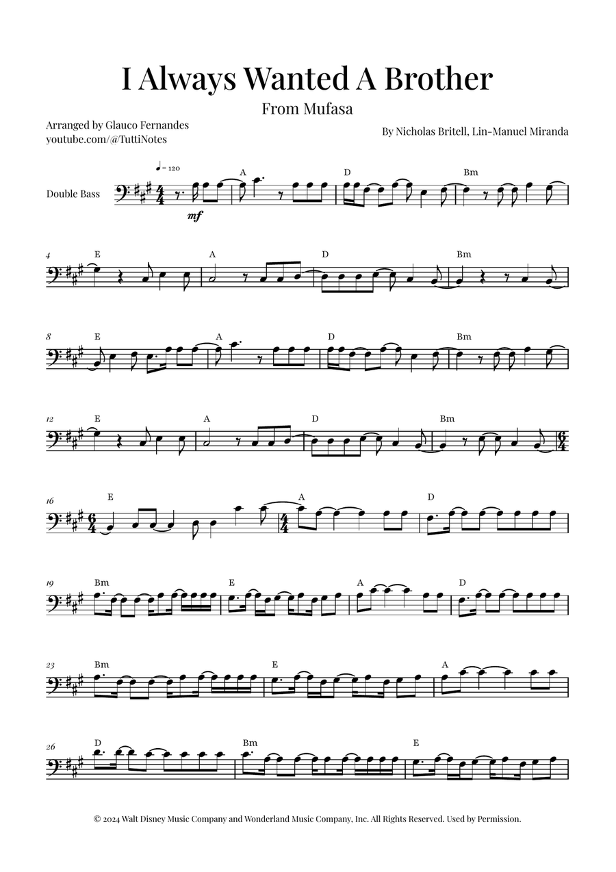 I Always Wanted A Brother Double Bass scores gallery preview page 1