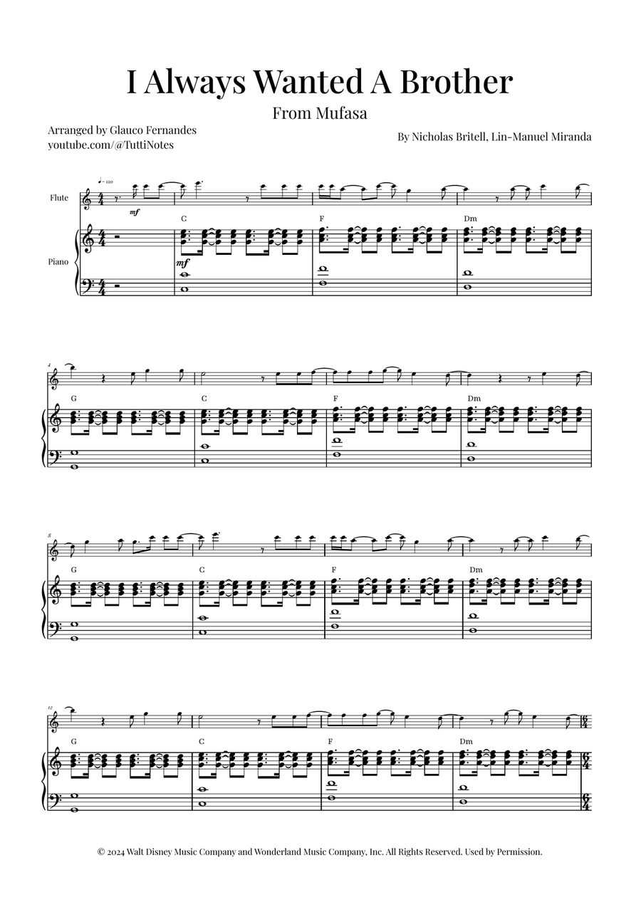I Always Wanted A Brother Flute Solo scores gallery preview page 1