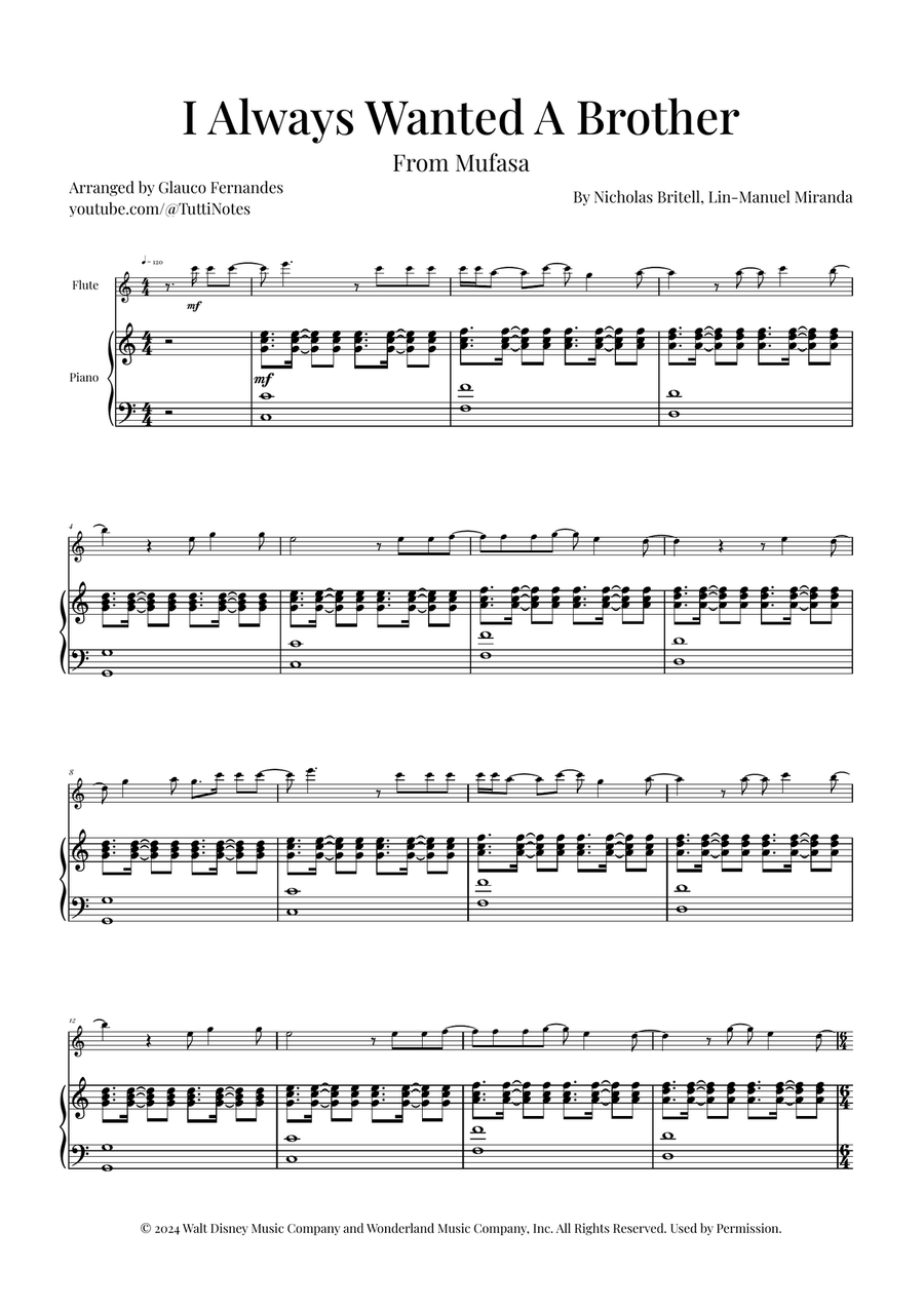 I Always Wanted A Brother Flute Solo scores gallery preview page 1