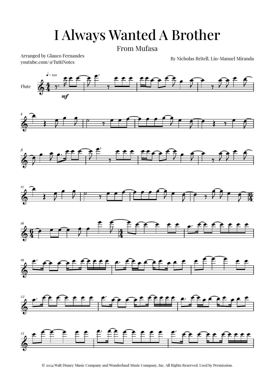 I Always Wanted A Brother Flute Solo scores gallery preview page 1