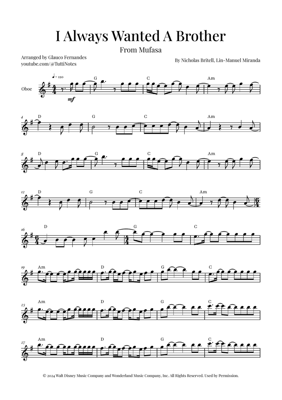 I Always Wanted A Brother Oboe Solo scores gallery preview page 1