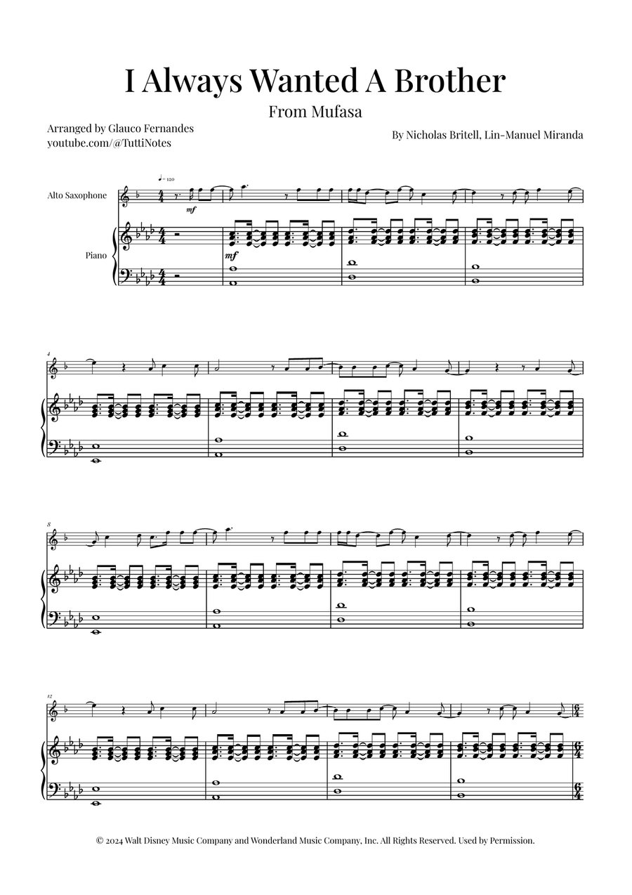 I Always Wanted A Brother Alto Saxophone scores gallery preview page 1