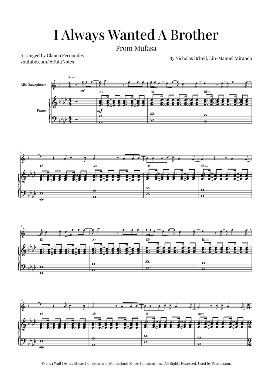 I Always Wanted A Brother Alto Saxophone scores gallery preview page 1