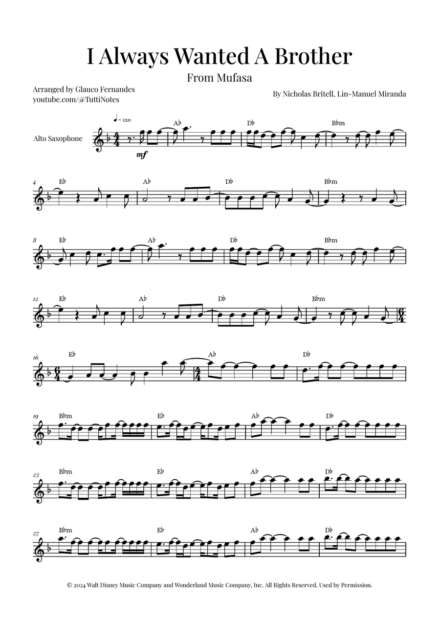 I Always Wanted A Brother Alto Saxophone scores gallery preview page 1