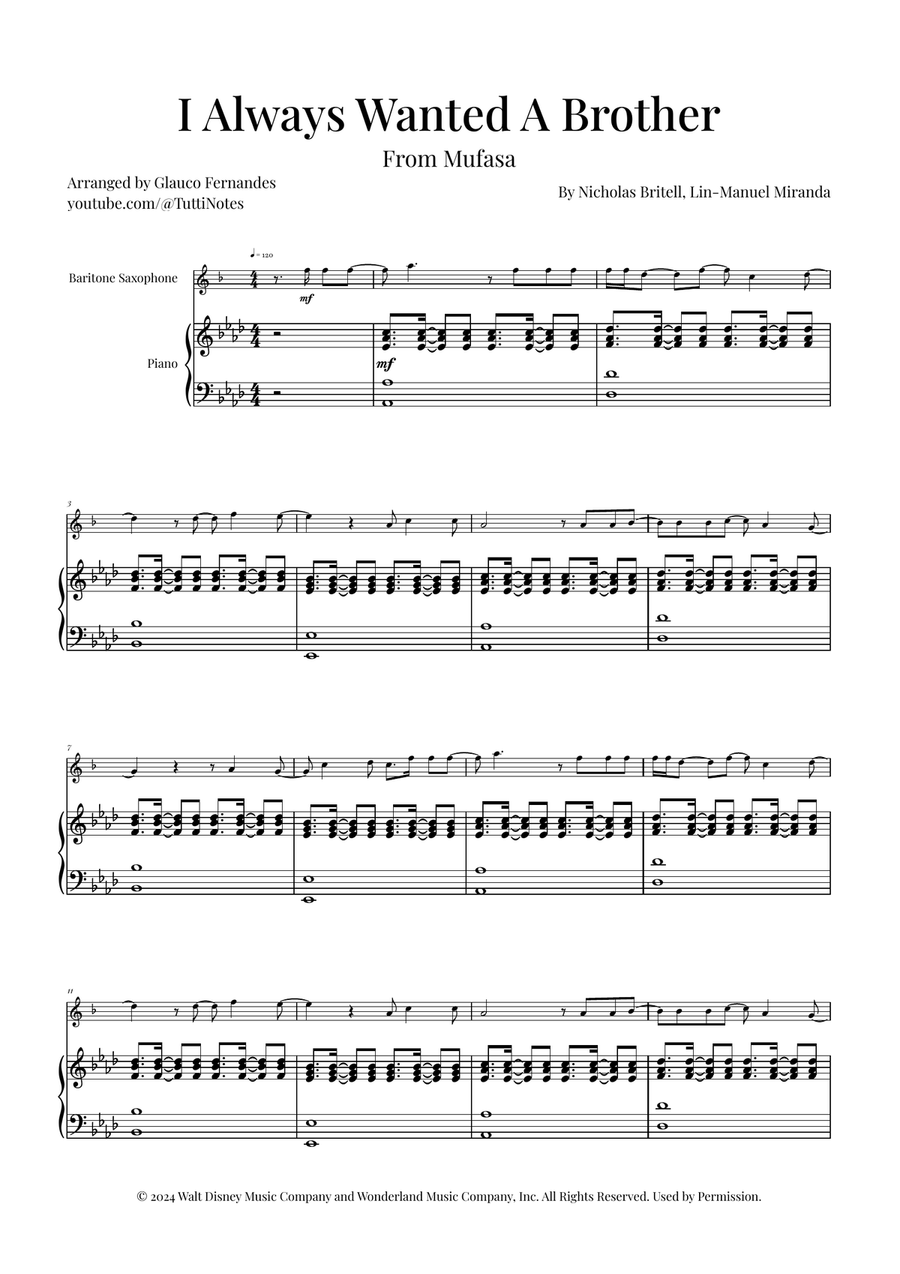I Always Wanted A Brother Baritone Saxophone scores gallery preview page 1
