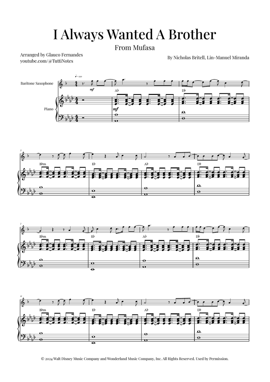I Always Wanted A Brother Baritone Saxophone scores gallery preview page 1