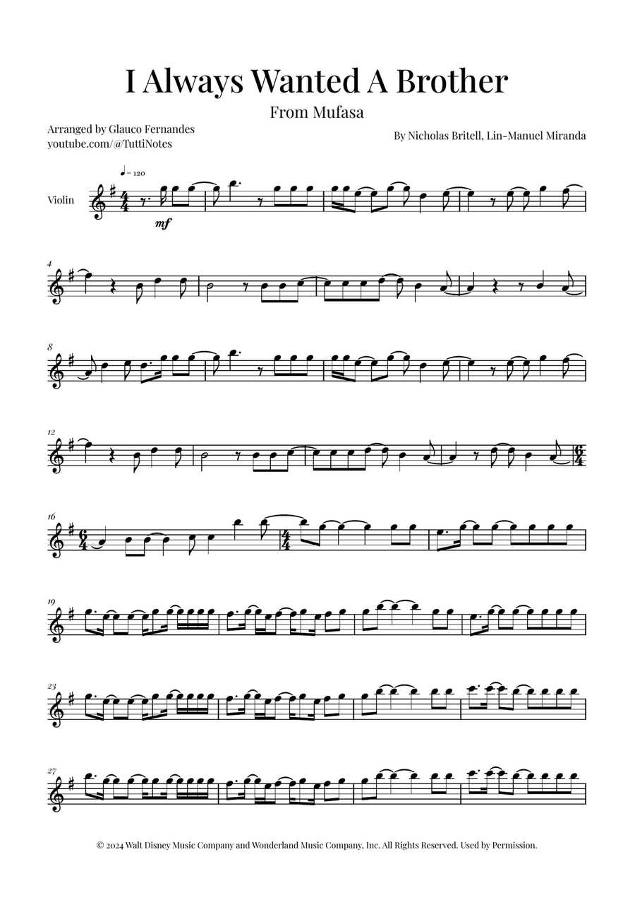 I Always Wanted A Brother Violin Solo scores gallery preview page 1