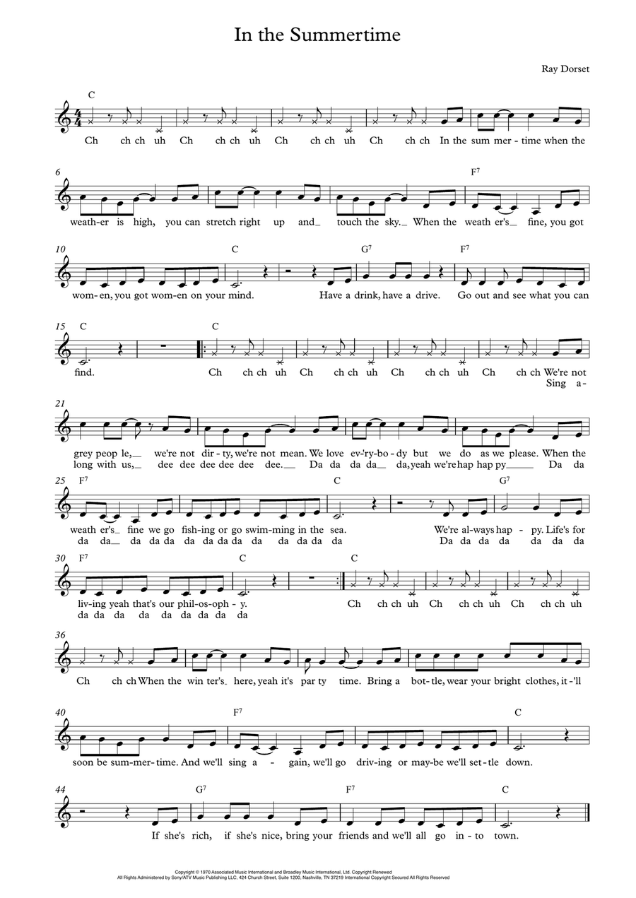 In The Summertime In The Summertime 2-Part scores gallery preview page 1