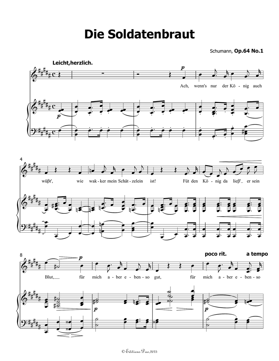 Die Soldntenbraut, by Schumann, Op.64 No.1, in B Major Piano, Vocal scores gallery preview page 3