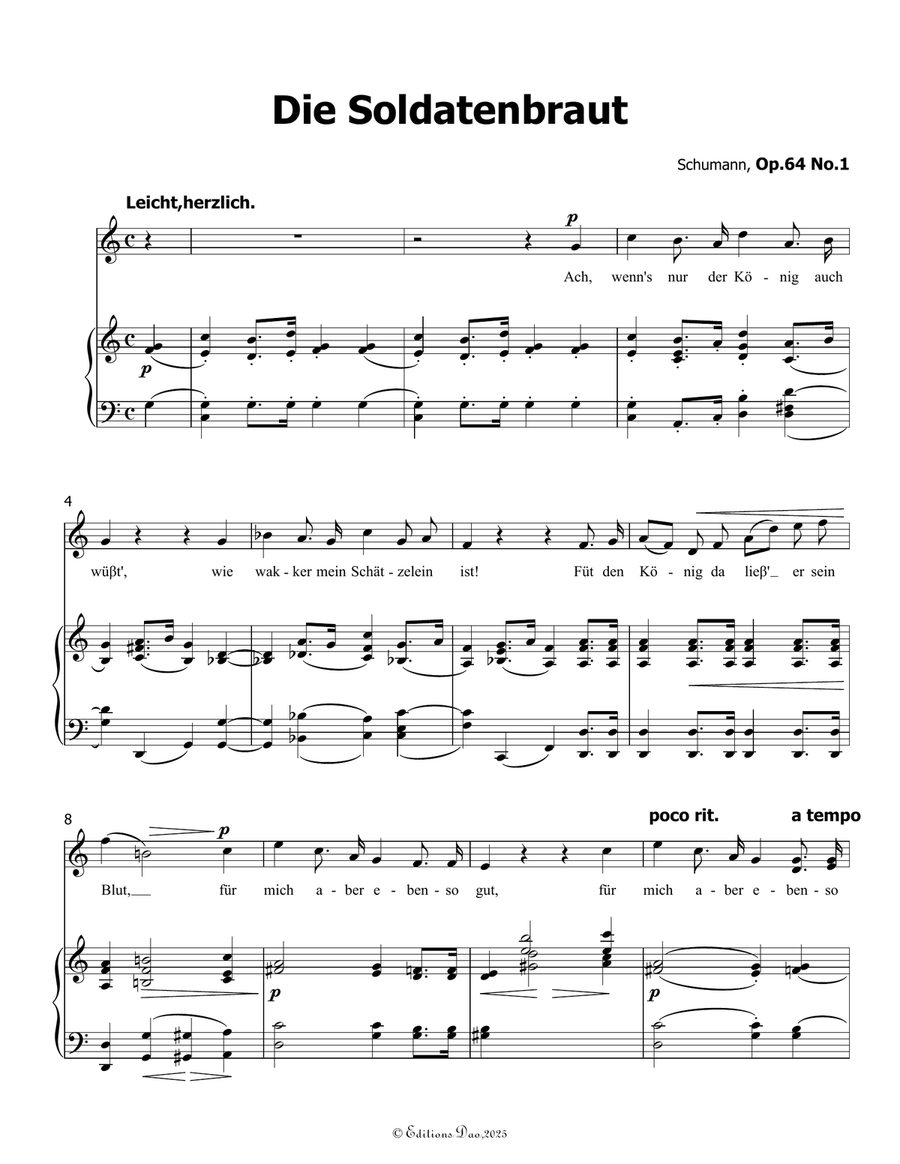 Die Soldntenbraut, by Schumann, Op.64 No.1, in C Major Piano, Vocal scores gallery preview page 3