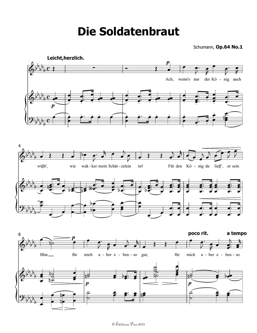Die Soldntenbraut, by Schumann, Op.64 No.1, in D flat Major Piano, Vocal scores gallery preview page 3