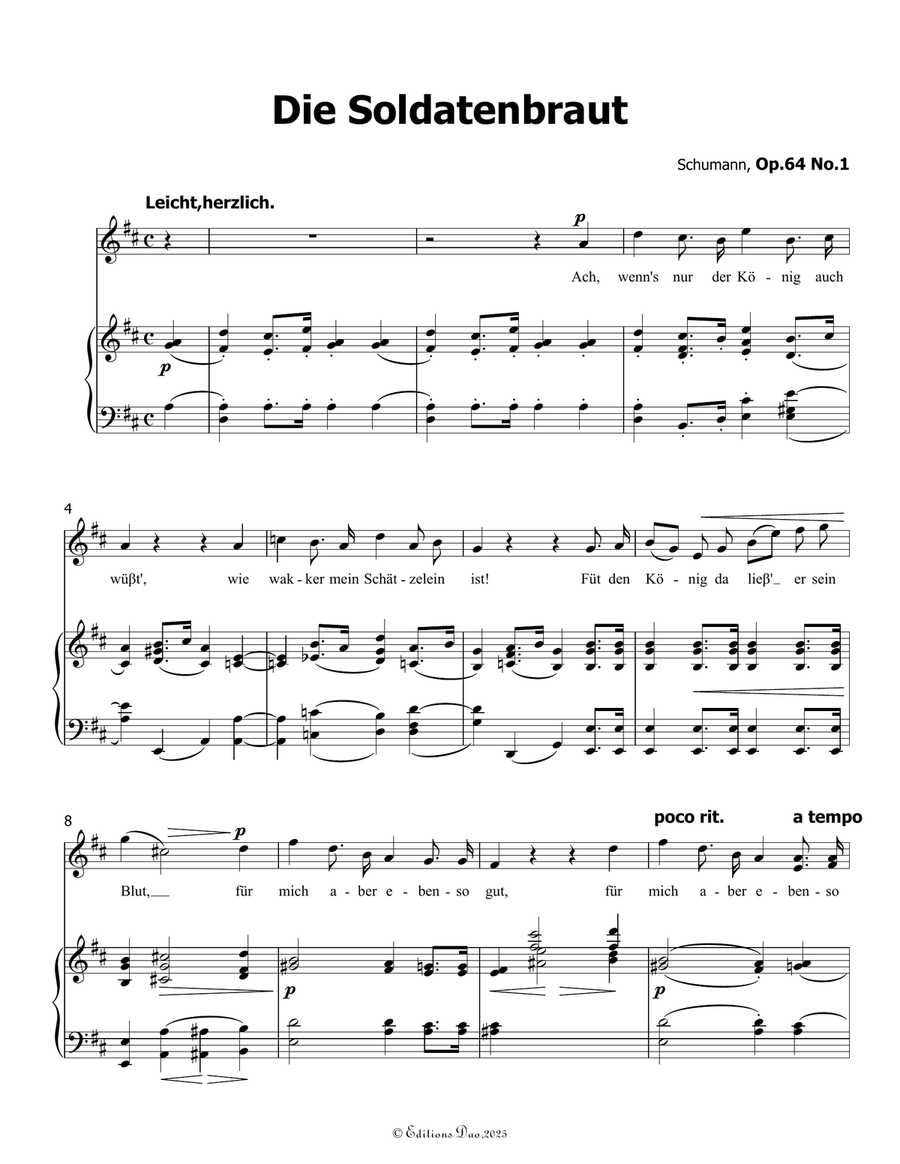 Die Soldntenbraut, by Schumann, Op.64 No.1, in D Major Piano, Vocal scores gallery preview page 3