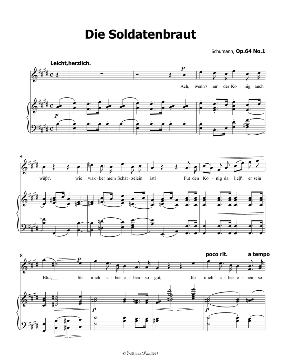 Die Soldntenbraut, by Schumann, Op.64 No.1, in E Major Piano, Vocal scores gallery preview page 3