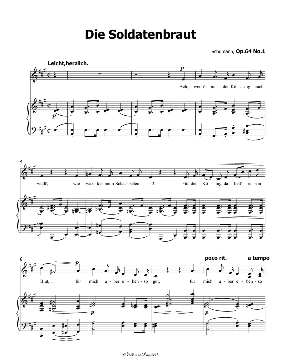 Die Soldntenbraut, by Schumann, Op.64 No.1, in A Major Piano, Vocal scores gallery preview page 3