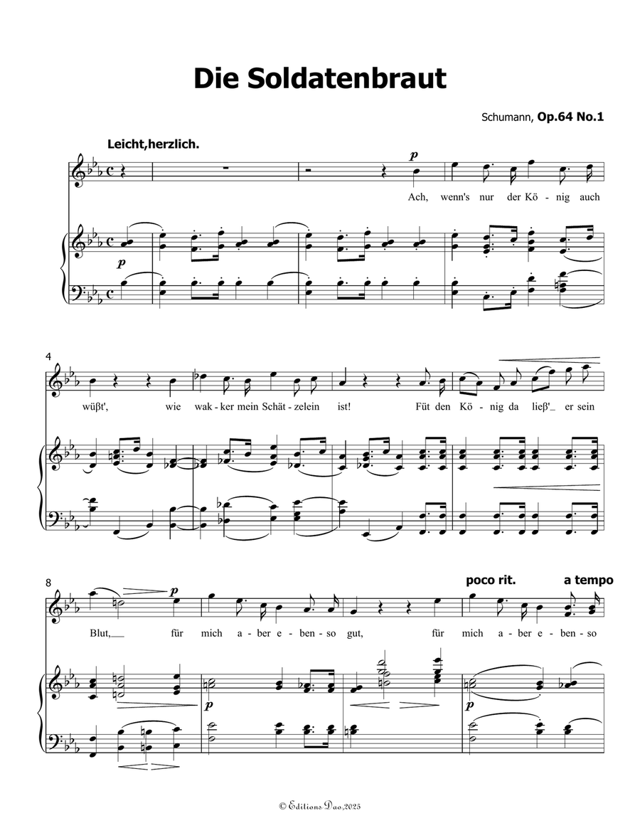 Die Soldntenbraut, by Schumann, Op.64 No.1, in E flat Major Piano, Vocal scores gallery preview page 3