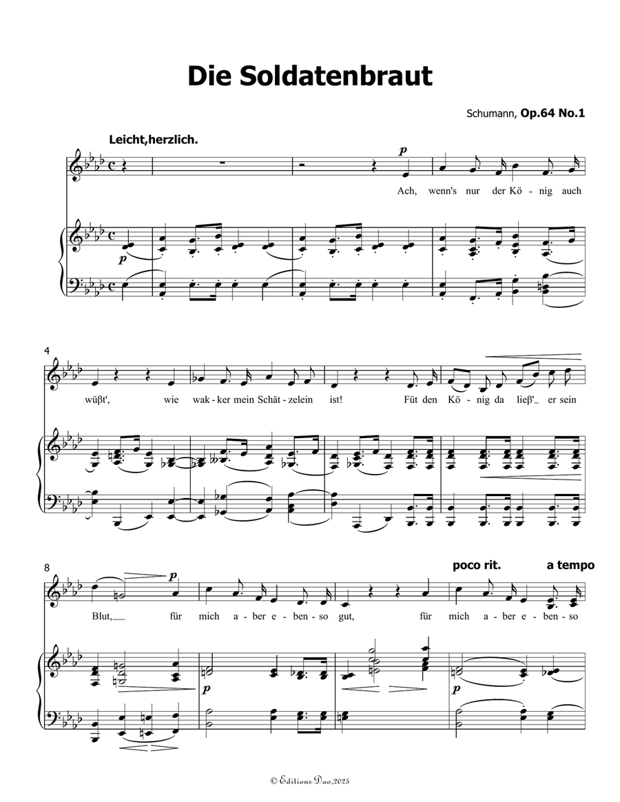 Die Soldntenbraut, by Schumann, Op.64 No.1, in A flat Major Piano, Vocal scores gallery preview page 3