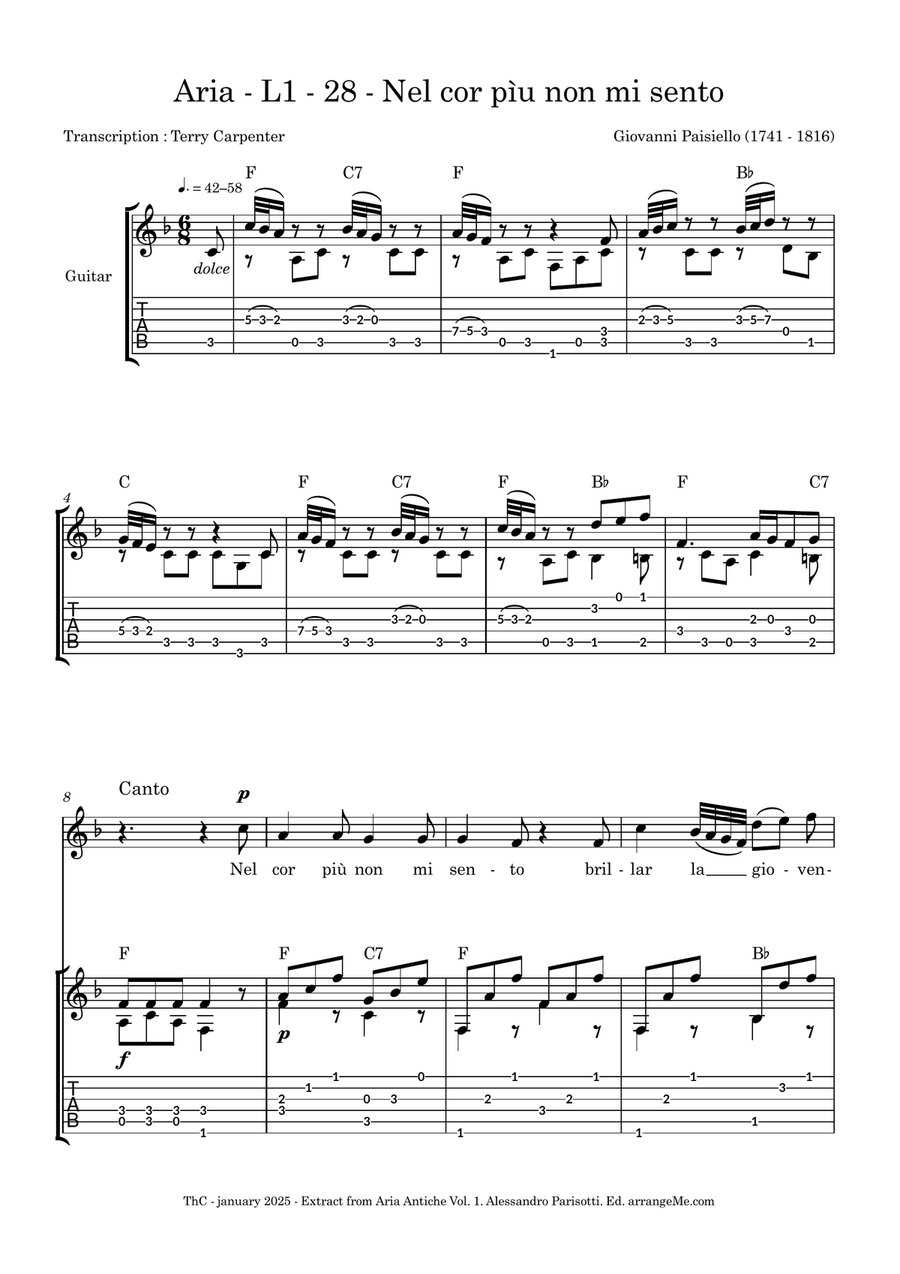 Nel cor più non mi sento Acoustic Guitar scores gallery preview page 1