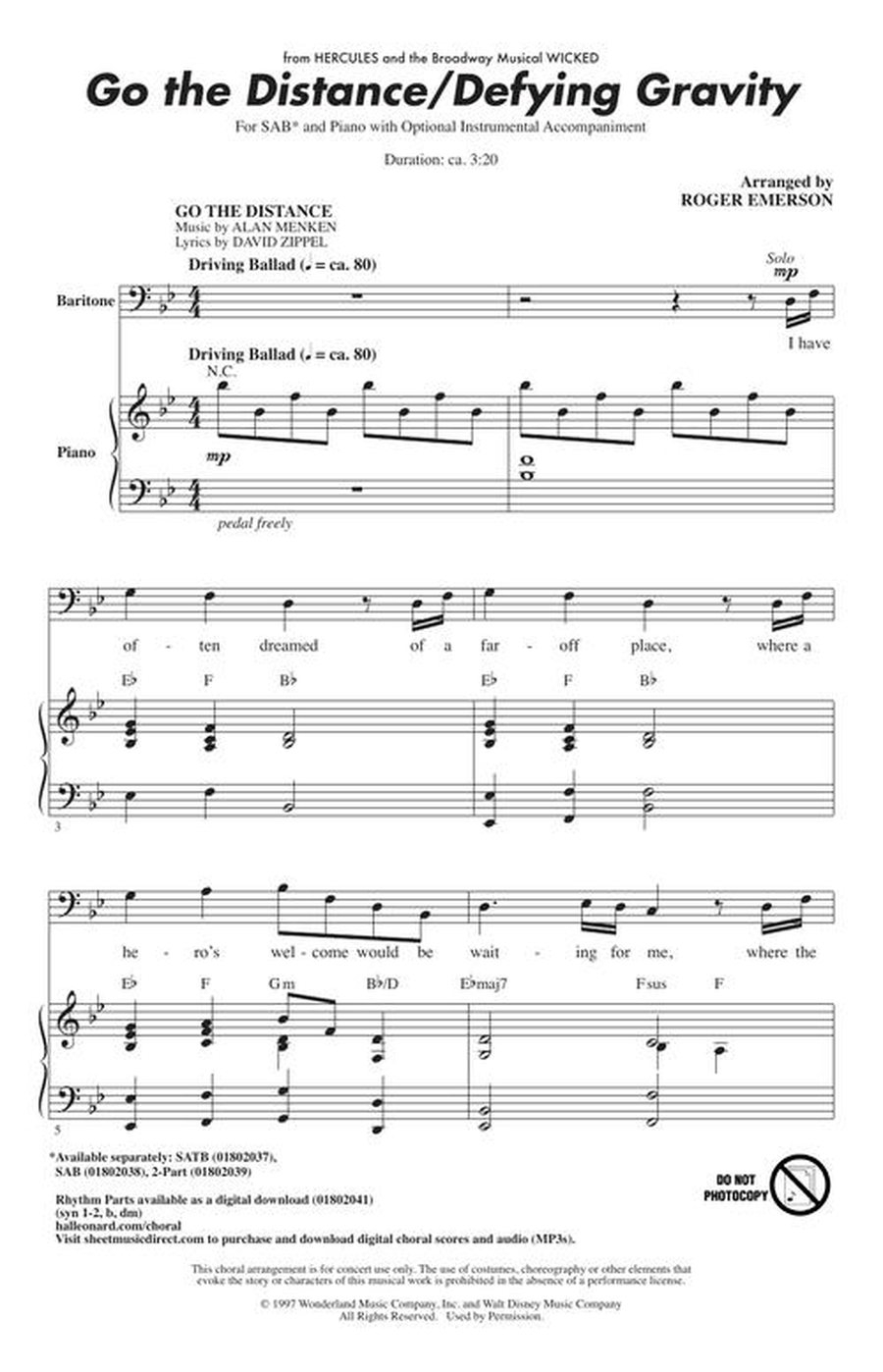 Go the Distance/Defying Gravity 3-Part scores gallery preview page 3