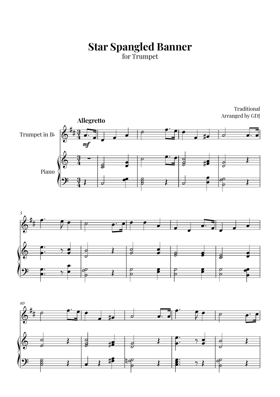 Star Spangled Banner B-Flat Trumpet scores gallery preview page 1