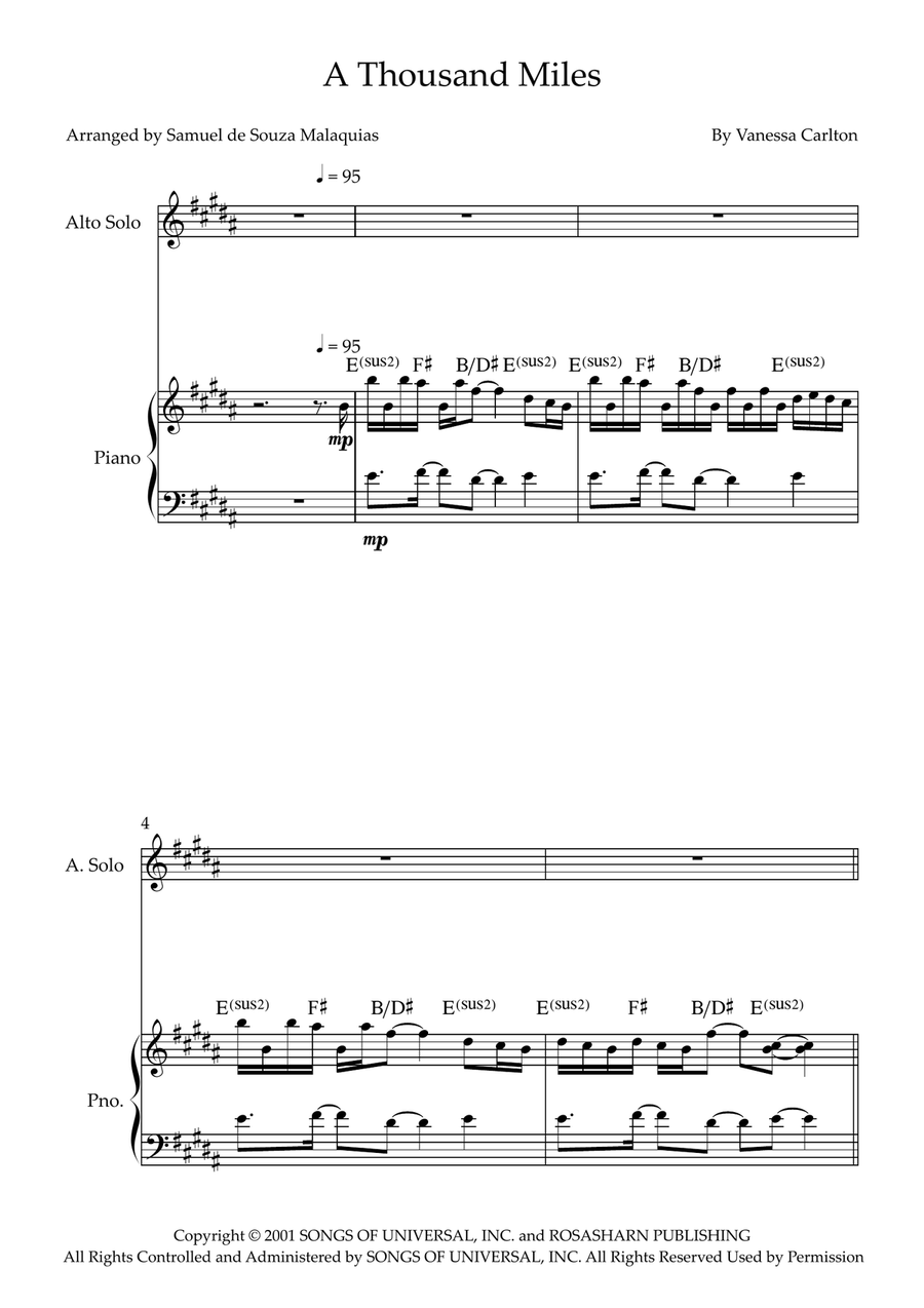 A Thousand Miles A Thousand Miles Piano, Vocal scores gallery preview page 1