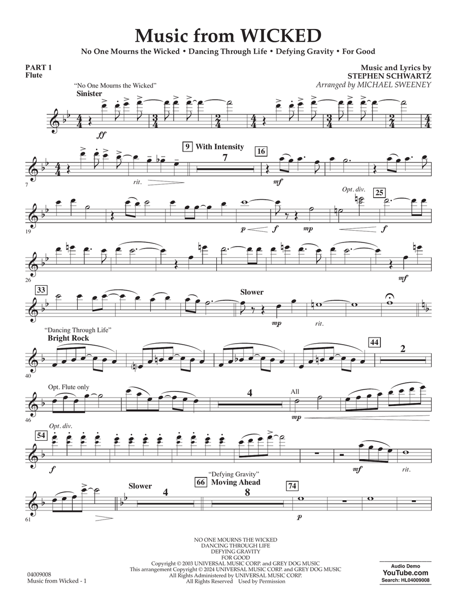 Music from Wicked (arr. Michael Sweeney) - Pt.1 - Flute Concert Band scores gallery preview page 1