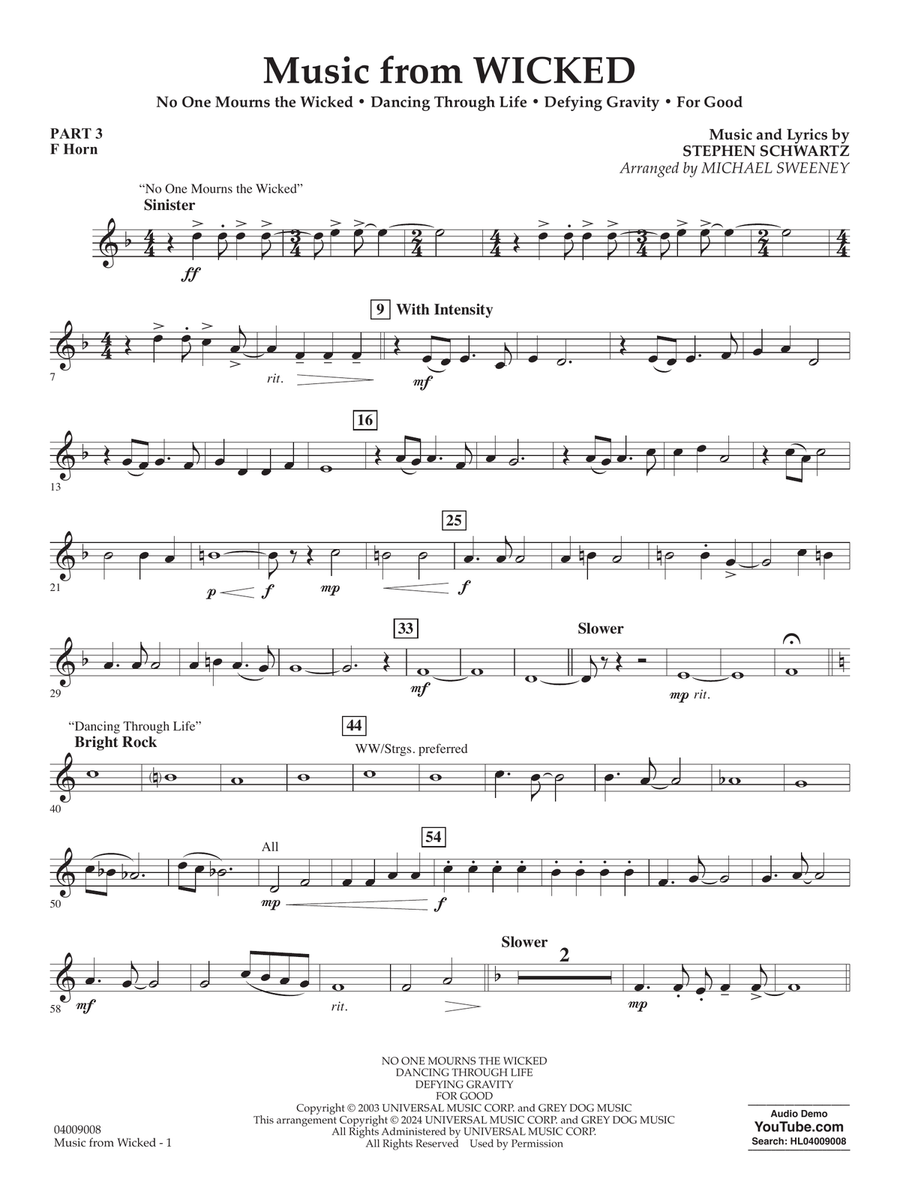 Music from Wicked (arr. Michael Sweeney) - Pt.3 - F Horn Concert Band scores gallery preview page 1
