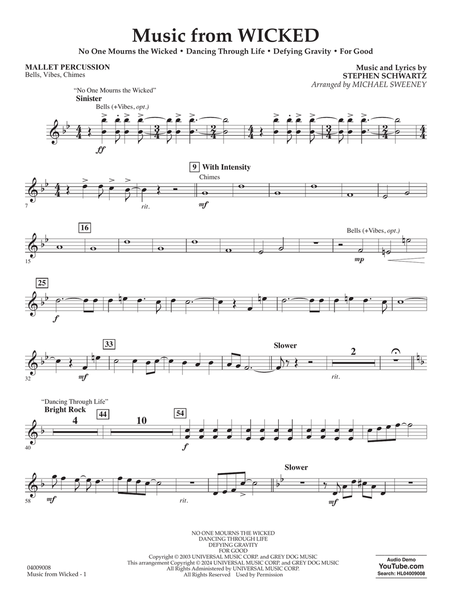 Music from Wicked (arr. Michael Sweeney) - Mallet Percussion Concert Band scores gallery preview page 1