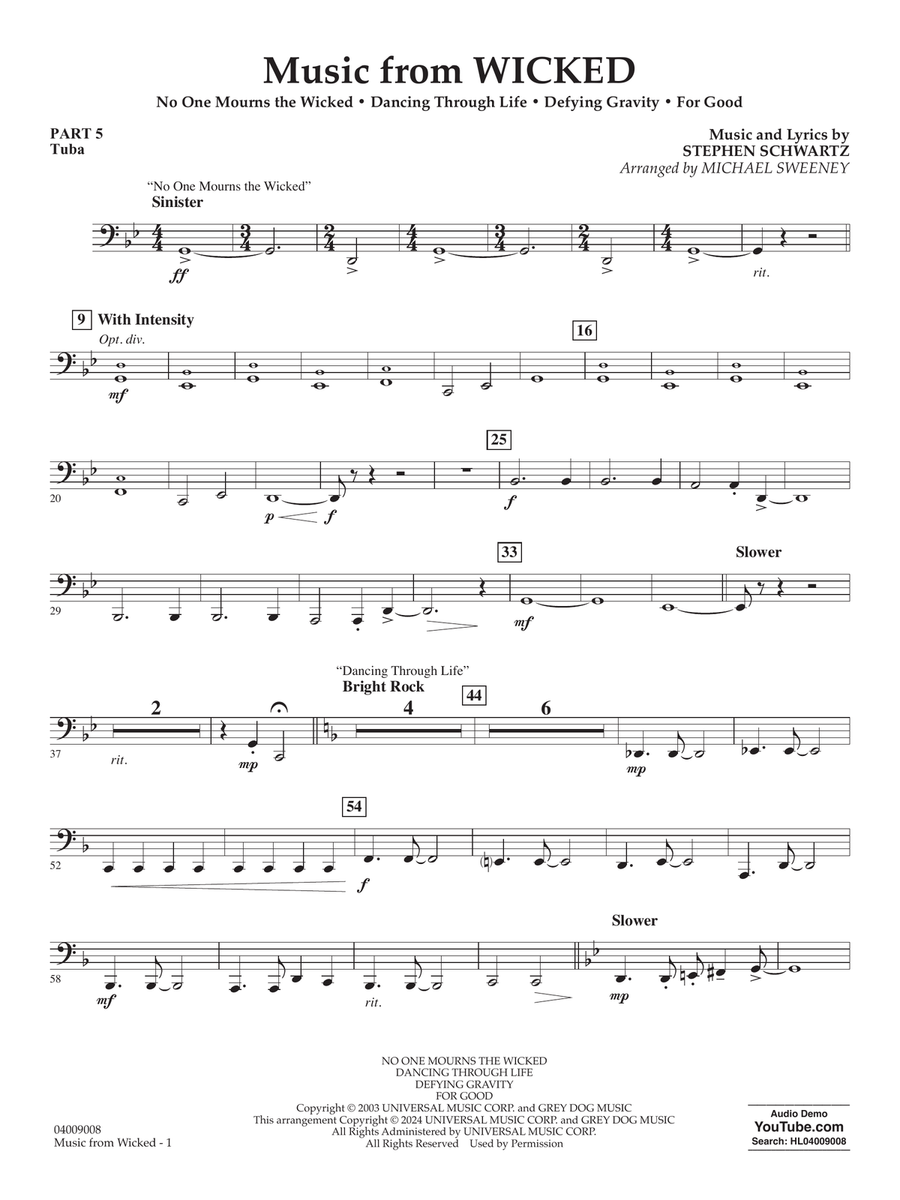 Music from Wicked (arr. Michael Sweeney) - Pt.5 - Tuba Concert Band scores gallery preview page 1