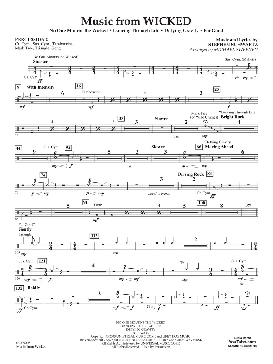 Music from Wicked (arr. Michael Sweeney) - Percussion 2 Concert Band scores gallery preview page 1