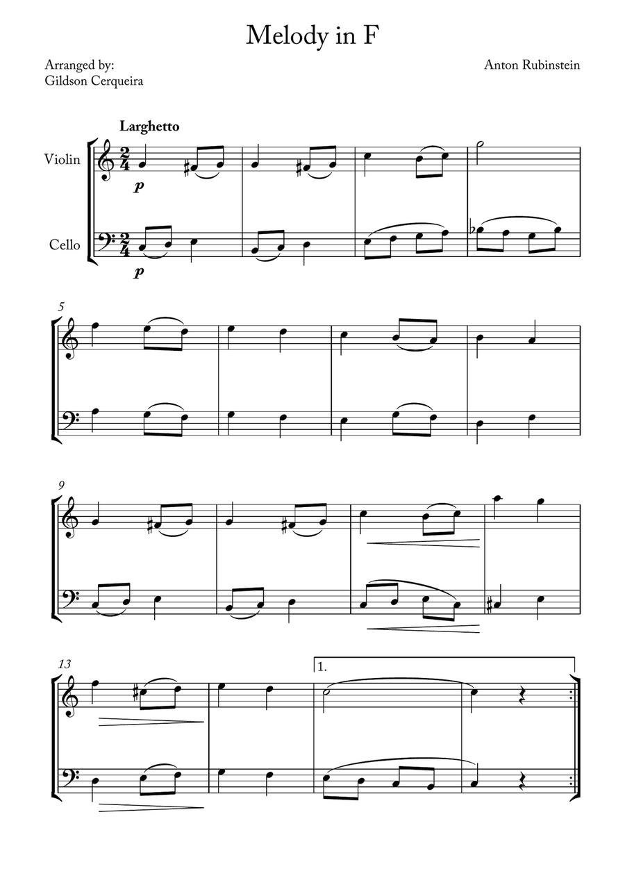Melody in F Melody in F String Duet scores gallery preview page 1