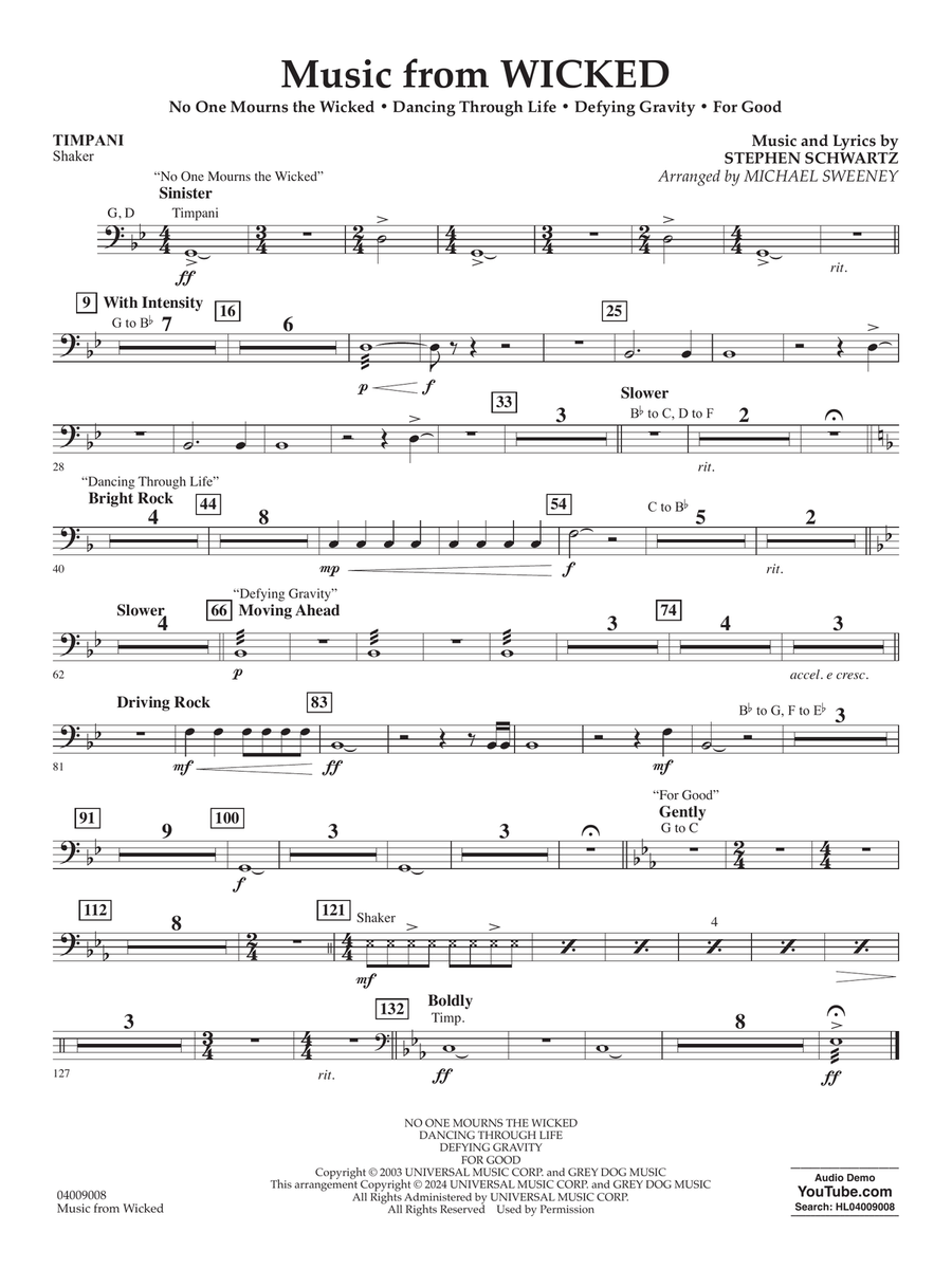 Music from Wicked (arr. Michael Sweeney) - Timpani Concert Band scores gallery preview page 1