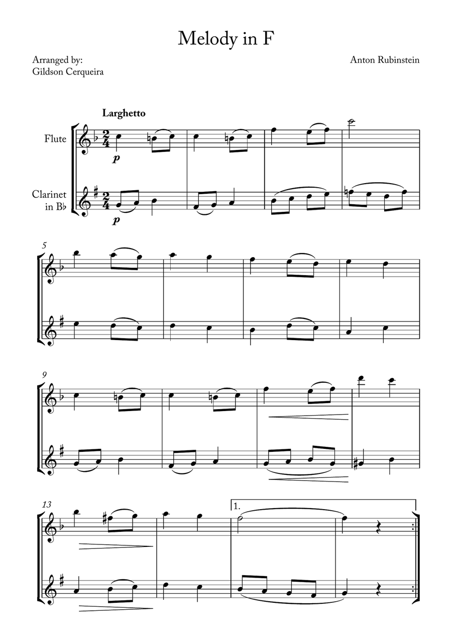 Melody in F Melody in F Woodwind Duet scores gallery preview page 1