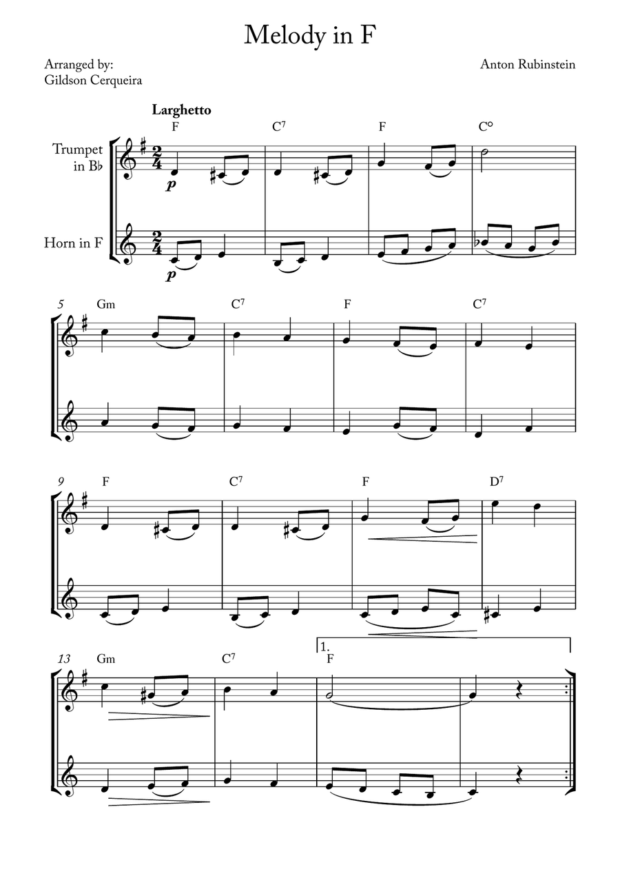 Melody in F Melody in F Brass Duet scores gallery preview page 1