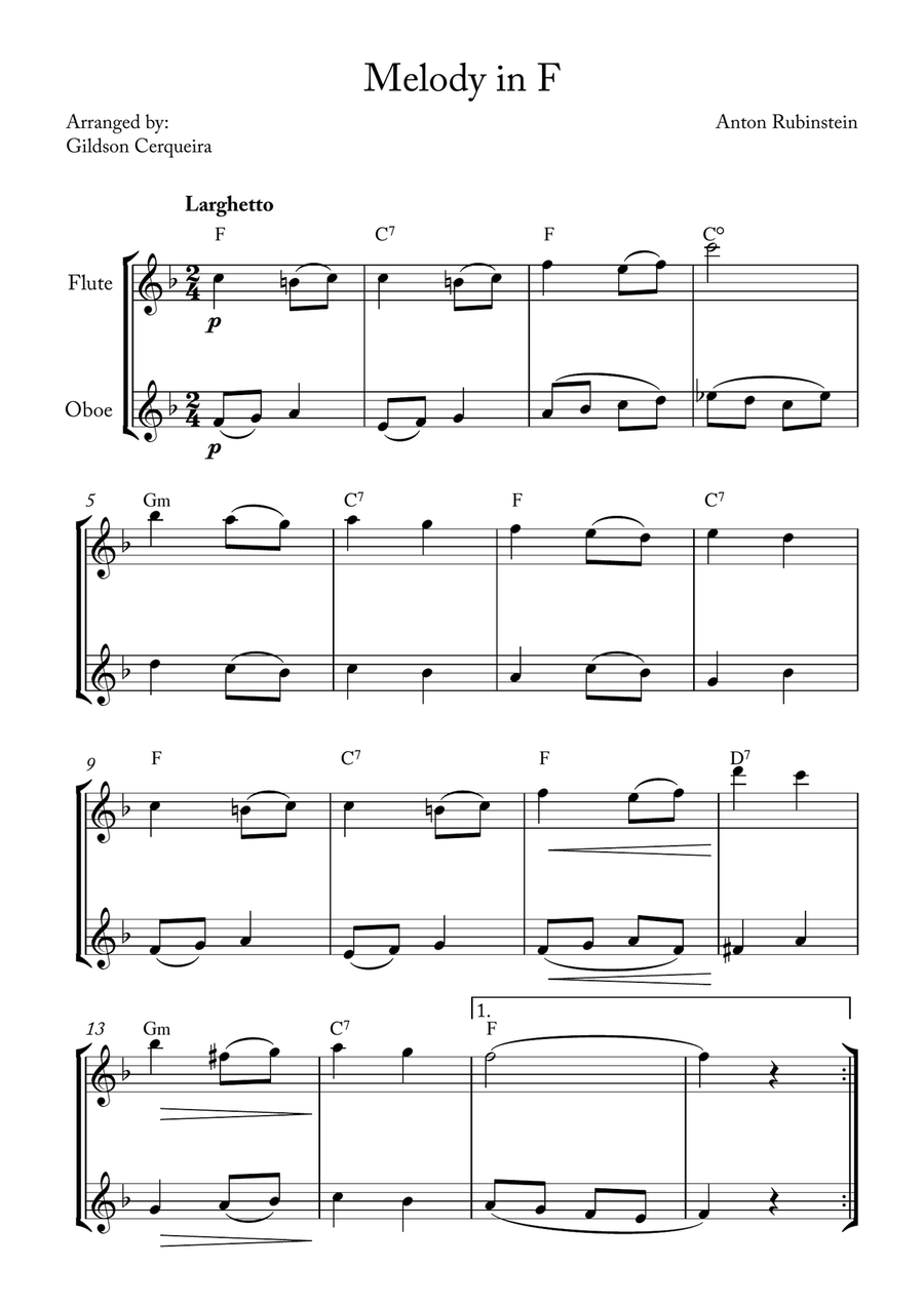 Melody in F Melody in F Woodwind Duet scores gallery preview page 1