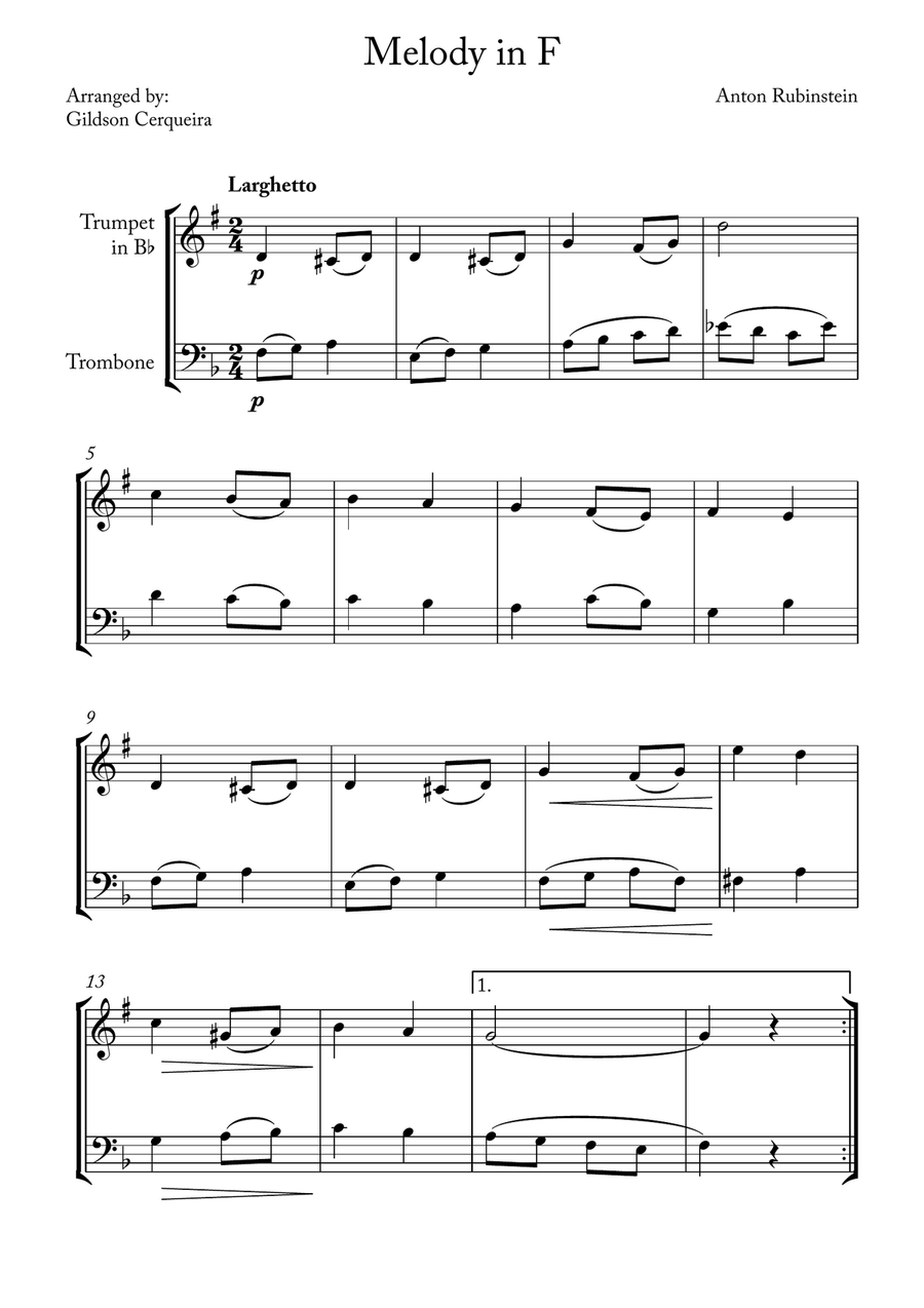 Melody in F Melody in F Brass Duet scores gallery preview page 1