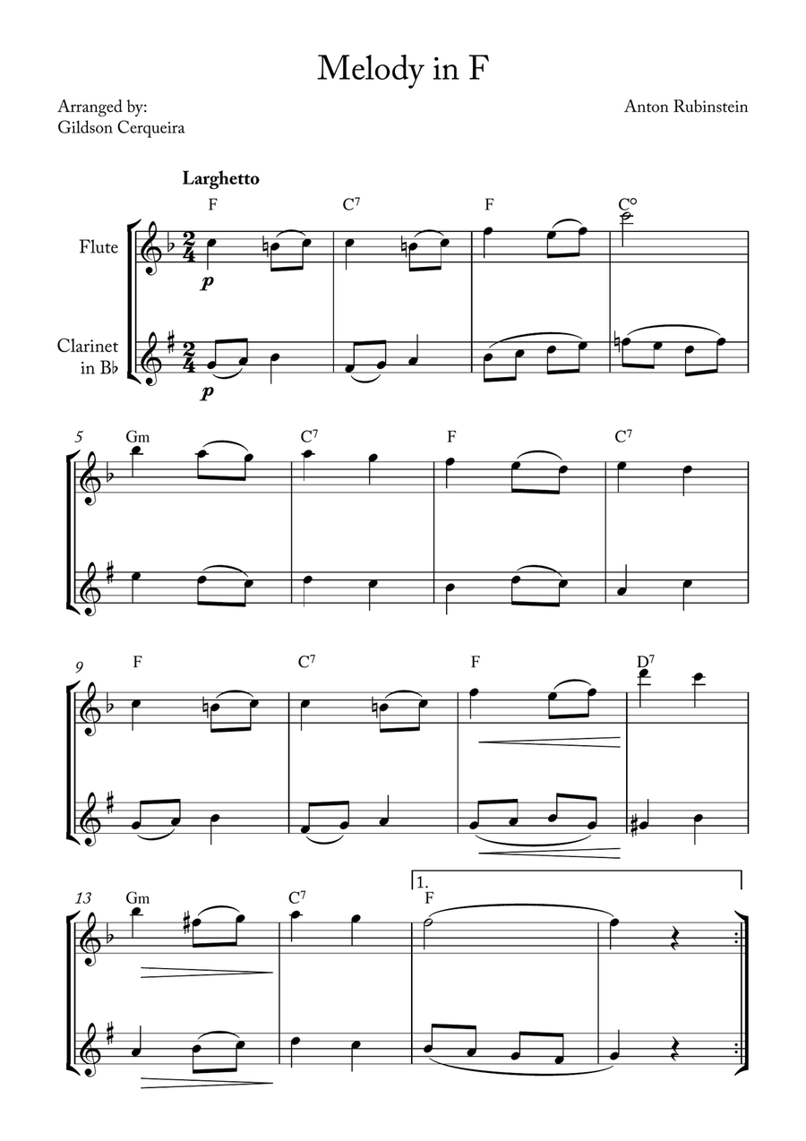 Melody in F Melody in F Woodwind Duet scores gallery preview page 1