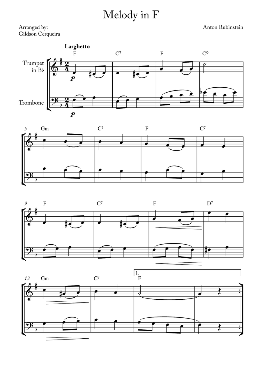 Melody in F Melody in F Brass Duet scores gallery preview page 1